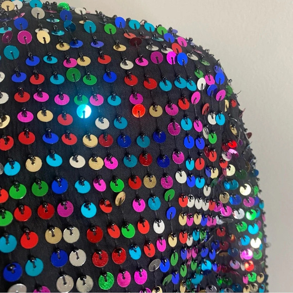 VINTAGE 90’s 100% Silk Sequin Rainbow Papell Boutique Evening Crop Jacke… - Picture 2 of 10
